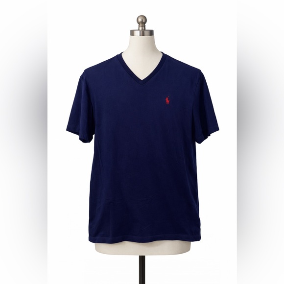Polo Ralph Lauren Classic Fit V-Neck T-Shirt in navy blue cotton SZ L - Picture 1 of 7
